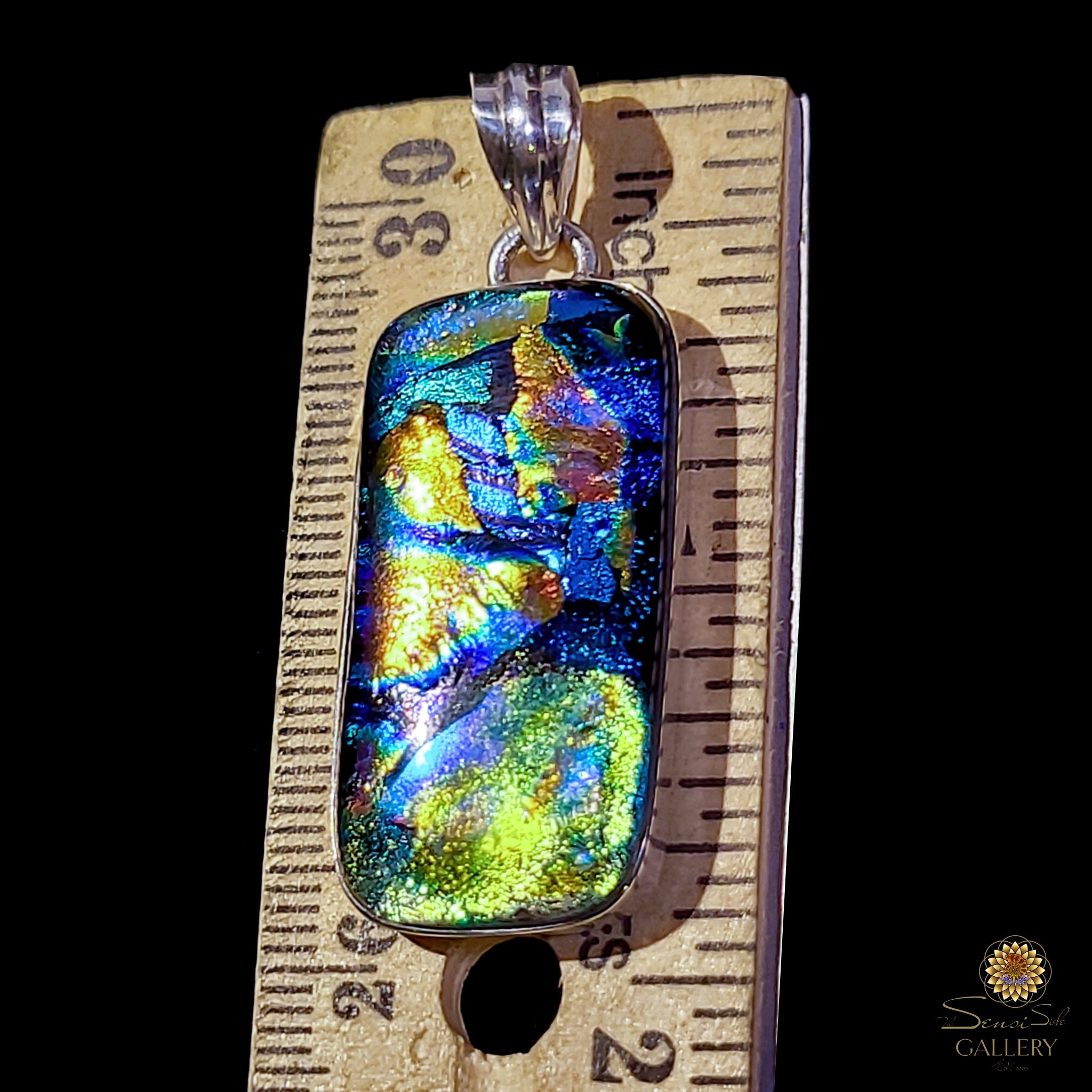 Dichroic Glass Pendant Necklace - Black/Green/Blue — Gallery 1