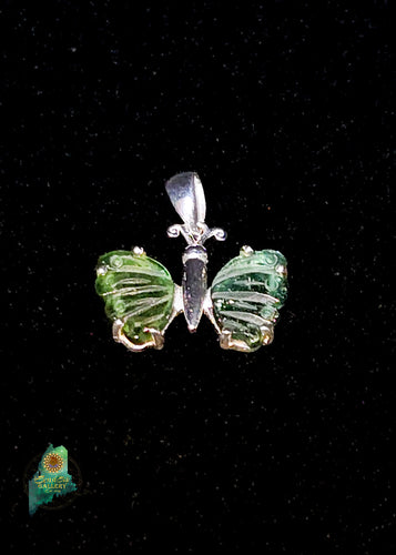 Green Tourmaline Butterfly wing pendant set in .925 Sterling Silver
