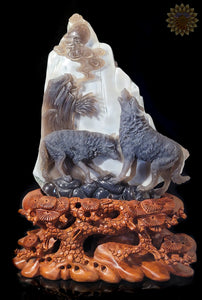 Wolf Carved Amythyst, Agate & Calcite
