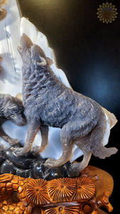 Wolf Carved Amythyst, Agate & Calcite