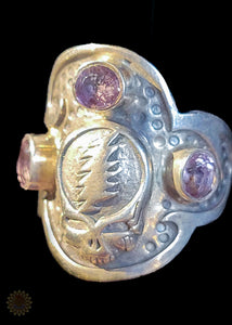 Grateful Dead Sterling Silver Ring with Amethyst