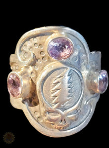 Grateful Dead Sterling Silver Ring with Amethyst